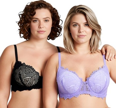 Curve Muse Lace Bra Push Up 2 Pack Underwire Padded Womens 42B