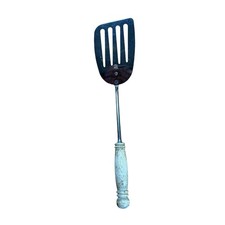 Vintage Ecko Angled Slotted Chromium Plated Spatula Wood Handle 13" Made in USA