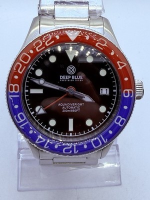 DEEP BLUE AQUA DIVER GMT 40MM AUTO WATCH RED/BLUE BEZEL-BLACK DIAL 