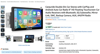 Carpuride 9'' Wireless Car Stereo Apple CarPlay Android Auto Touchscreen