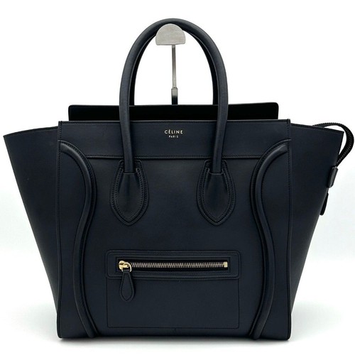 Celine Luggage Mini Shopper Tote Bag Black Leather Gold Hardware