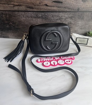 Authentic Gucci Disco Crossbody Black Pebbled Leather Small Handbag USA SELLER