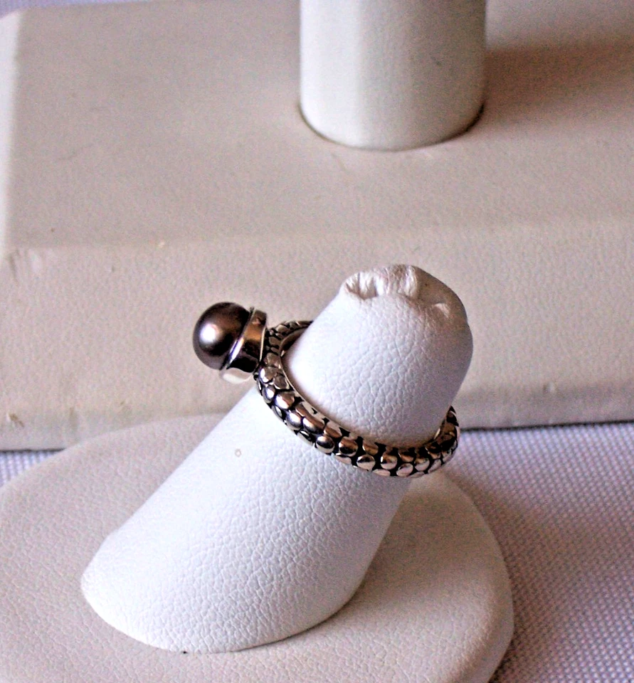 ANILLO MICHAEL DAWKINS PLATA ESTERLINA 925 GRIS AGUA DULCE TALLA 4 Foto 2 de 4