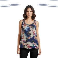 Ex M an S Women's Vest Top Purple Floral Layered Beaded Sleeveless SIZE 8