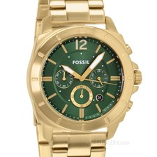 FOSSIL Privateer Mens Chronograph Watch, Green Dial, Gold Stainless Steel Band