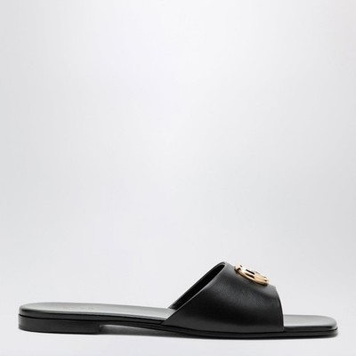 Gucci Double G Black Nappa Leather Slide Sandals New & Authentic