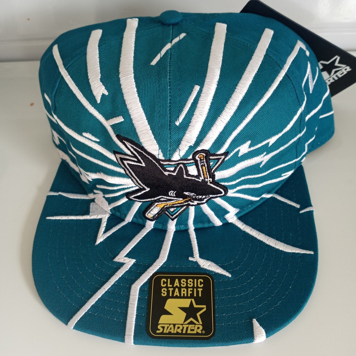 90 s Look San Jose Sharks Hat Mens Snapback Blue Collision Shatter