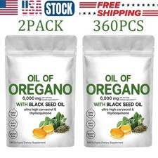 Organic Oil of Oregano 180 Softgels 2 in 1 Black Seed Oil Herbal Supplement US