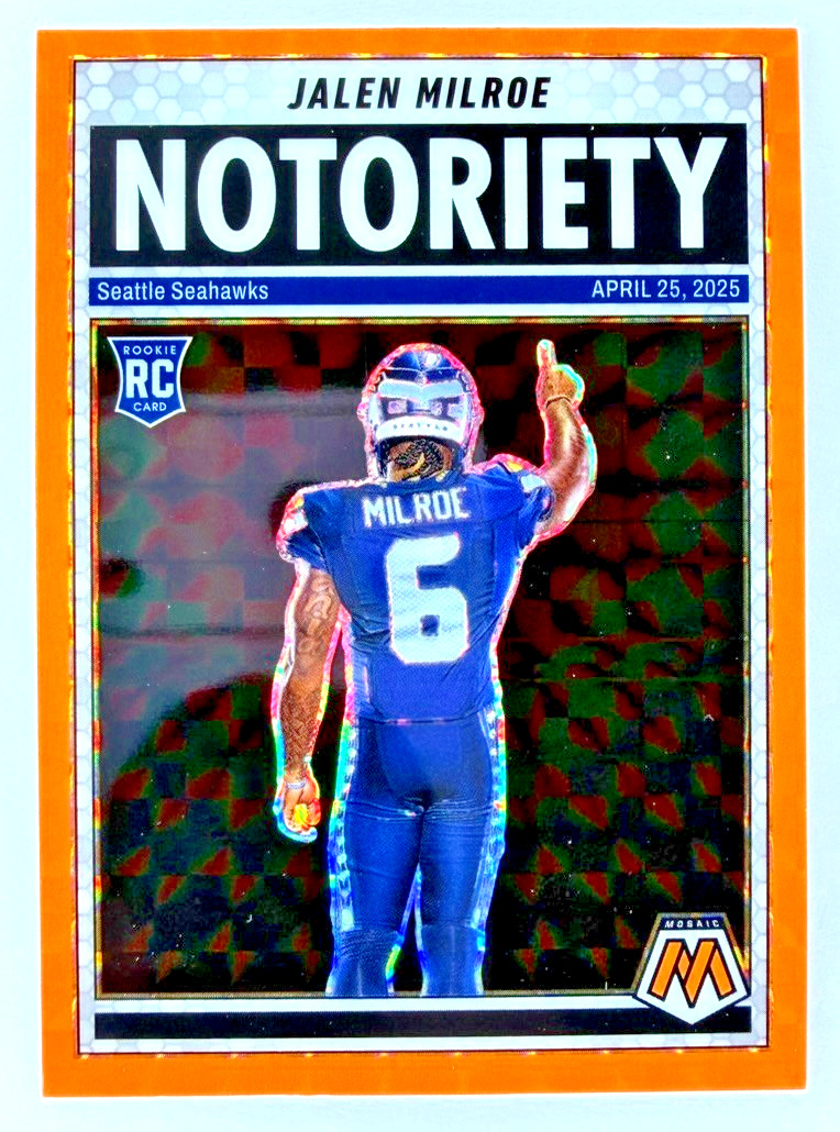 2025 Panini Mosaic JALEN MILROE #15 RC Rookie Notoriety Orange Fluorescent Prizm
