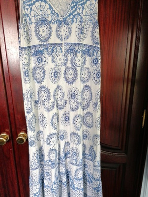 Green Cotton by Peter Hahn, Maxikleid, Größe: 48, Blau/Weiß, neuwertig