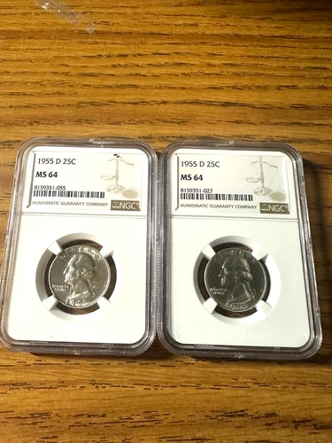 1955-D WASHINGTON 25C MS64 NGC LOT OF 2