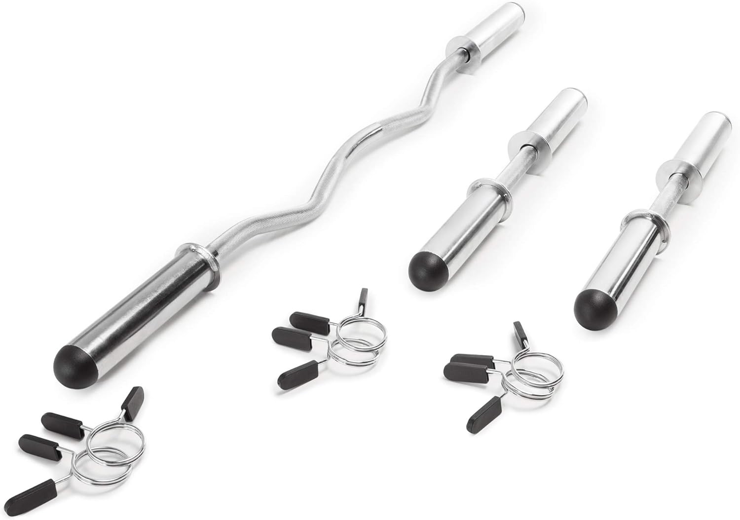 Curl Bar & Dumbbell Handle Set with Spring Collars for Home 
