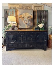 c1800 Antique Carved Oak Low Sideboard / TV Stand - Jack Black By Little Greene