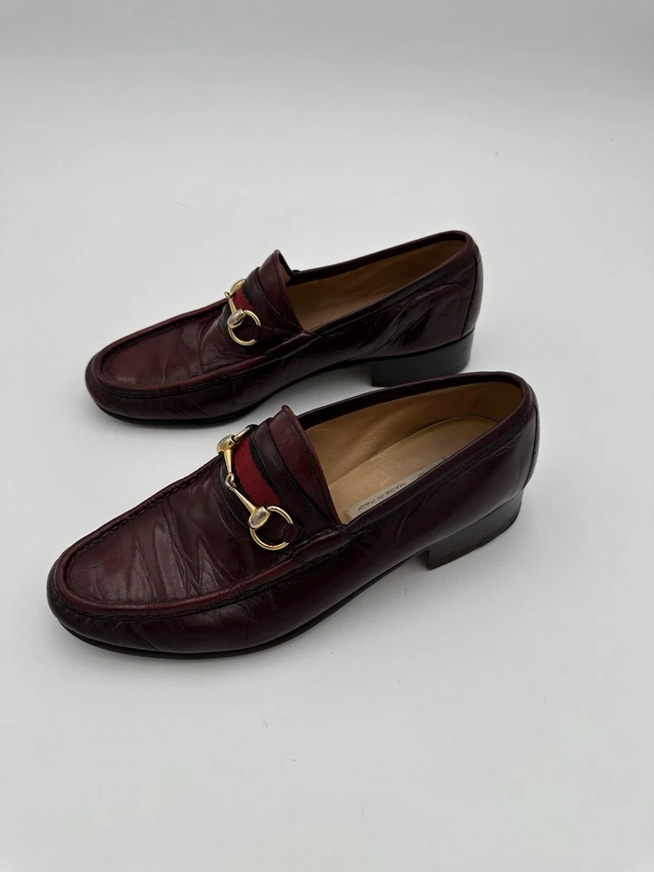 Винтажные мужские мокасины Gucci Horsebit бордовые 8,5 кожаное платье без шнурков Италия - Изображение 2 из 4