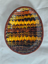 English Slipware dish with pie crust rim, lovely feathered design (a)