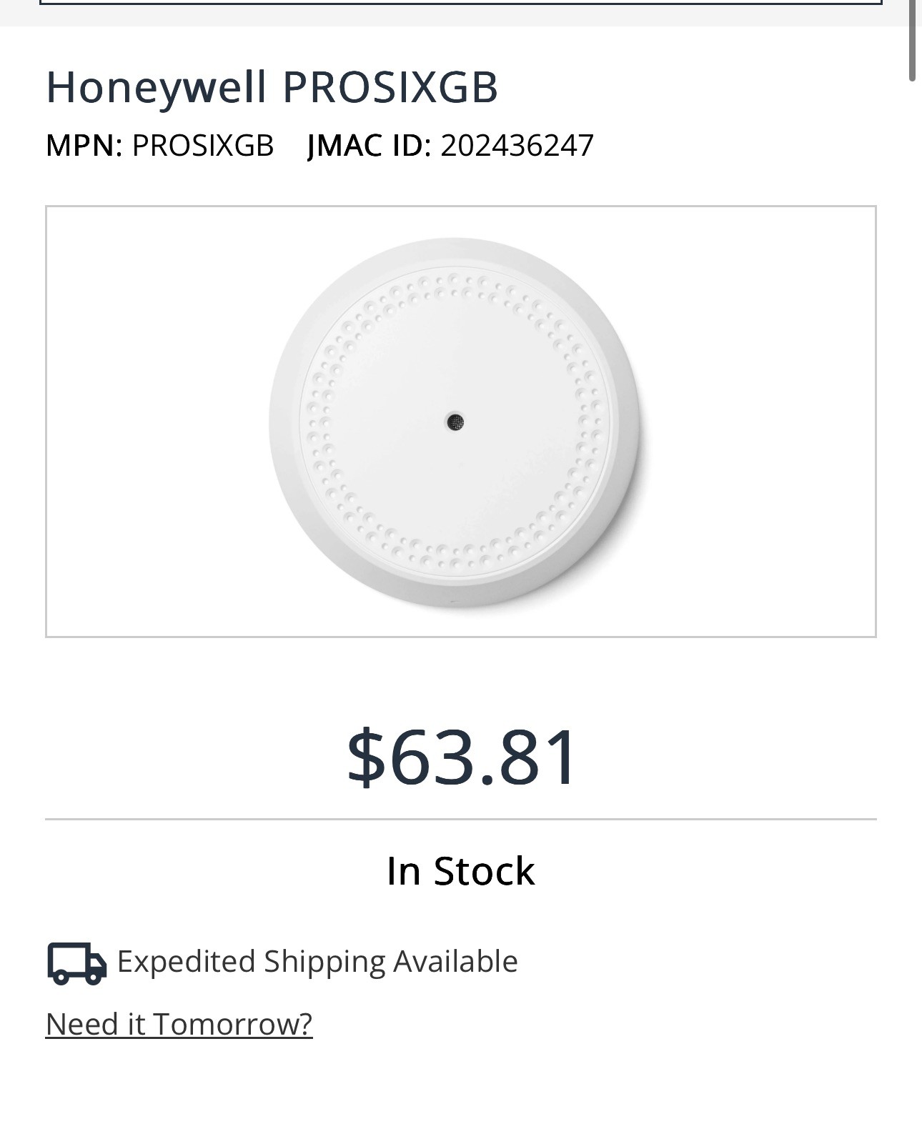 Brand New Honeywell PROSIXGB Pro Series Wireless Glassbreak Sensor, 25' Range