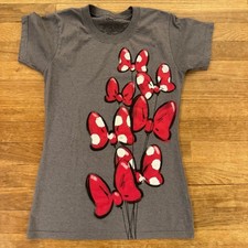 Disney Minnie Mouse grey red bow short sleeve T-shirt shirt top sz small S b46
