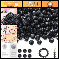 200 Pcs 10mm Black Rhinestone Beads for DIY Jewelry, Shamballa Disco Craft Suppl