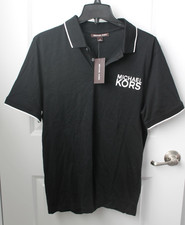 Michael Kors Polo Shirt Medium Men's Black Branded Short Sleeve 100 Cotton NWT