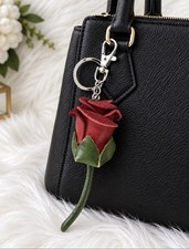 Leather Rose Flower Bag Charm Keychain handmade gift new