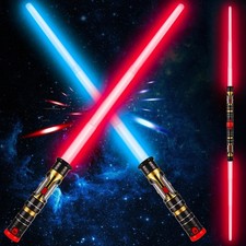 2-Pack Light Up Saber Swords w/FX Sounds Retractable Blade - Purple/Blue/Red
