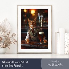 Smartly Dressed Pet Cat at the Pub Portrait - Funny Wall Art Poster Print