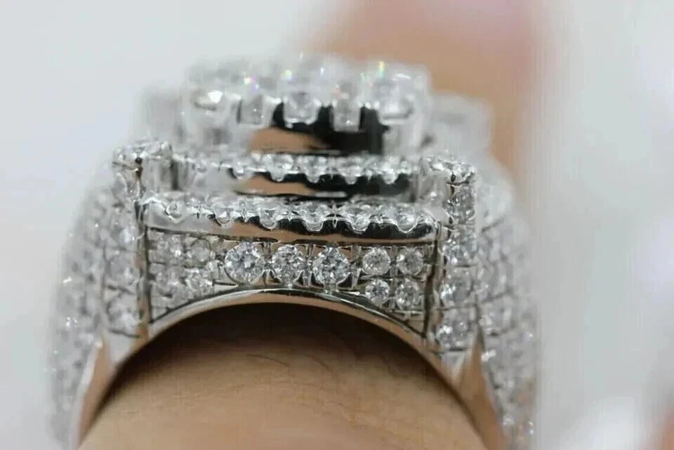 4 Ct Round Cut Moissanite Men's Cluster Engagement Ring Real 925 Sterling Silver - Image 3 of 4