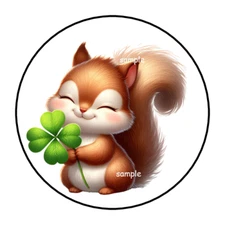 30 ST PATRICKS DAY SQUIRREL ENVELOPE SEALS STICKERS LABELS TAG 1.5" ROUND CLOVER