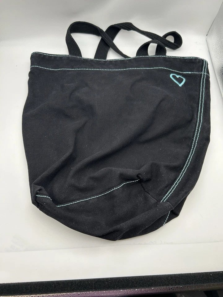 Bolso de Mano Life Is Good Negro con Lona Bordada Verde Azulado Cartera Bolso para Laptop** Foto 2 de 4