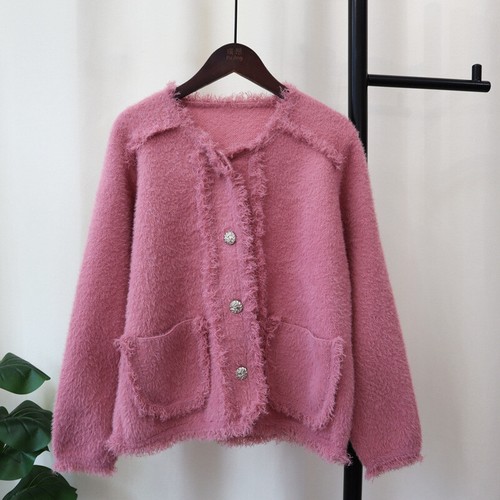 Womens Faux Mink Fur Knitted Cardigan Winter New Tassel Loose Sweater Jackets - Bild 8 von 24