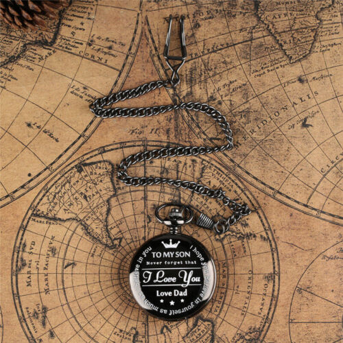 To My Son I Love You Forever Men Quartz Pocket Watch Pendant Chain Best Gift - Picture 10 of 15