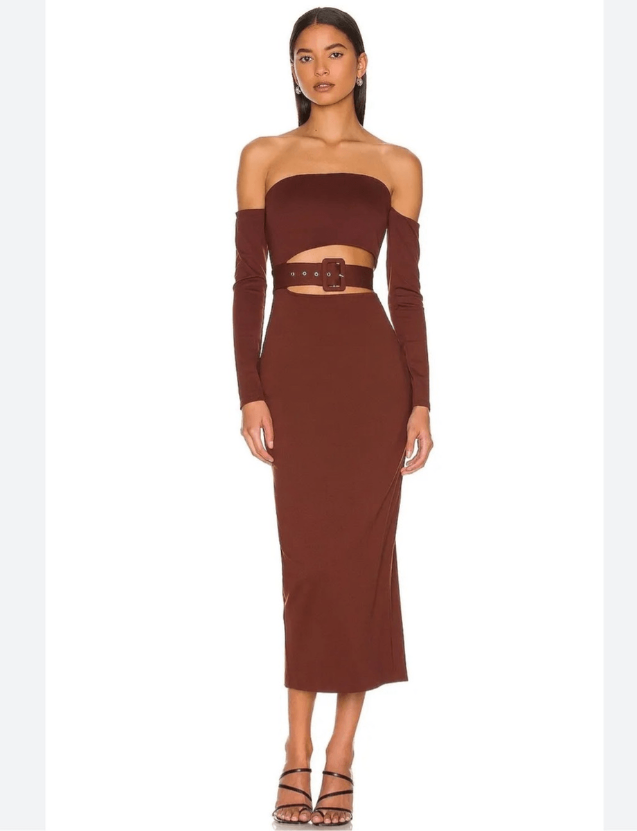 Not yours to keep Montana Midi Dress in Auburn Brown size XS | eBay