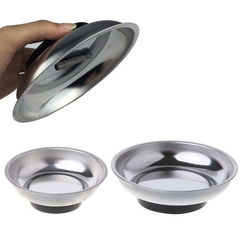 Round Magnetic Parts Tray Bowl Dish Stainless Steel Garage Holder Tool Organizer - Picture 6 of 13