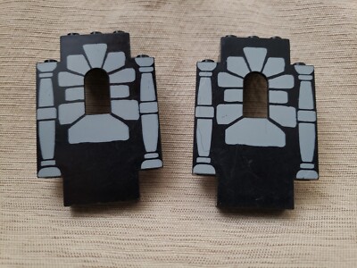 2) LEGO 2x5x6 Black Castle Wall Panel w/ Window Stones & Columns