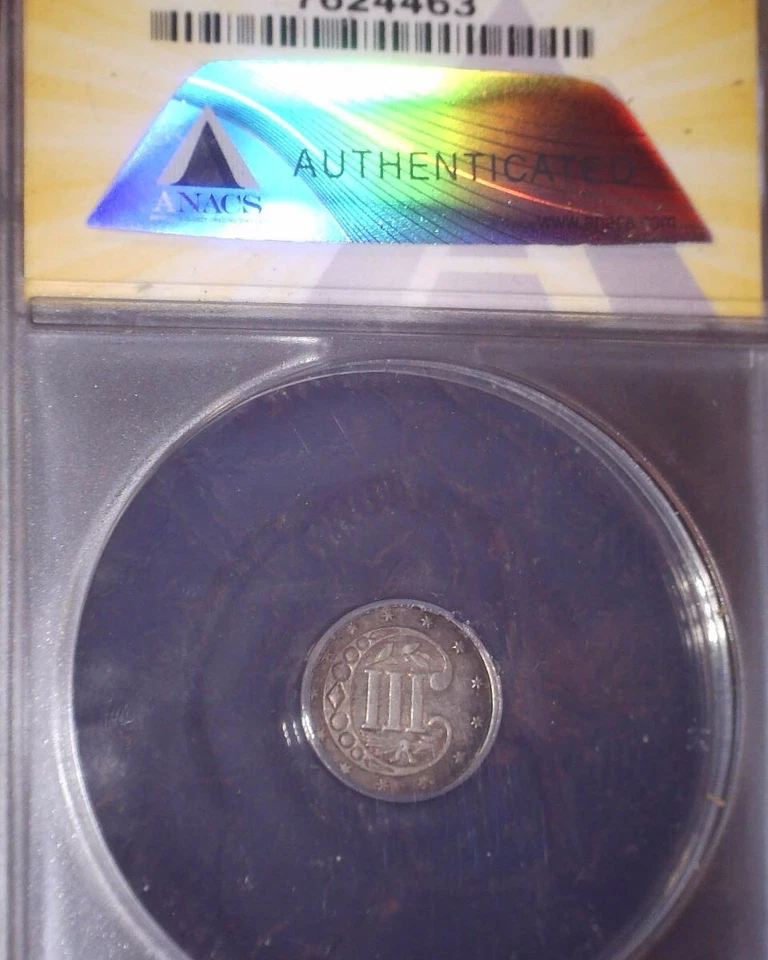 1861 Silver Three Cent, ANACS AU53, Civil War Era !! - Image 3 of 4
