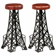 Bar Stools 2 pcs Real Leather vidaXL
