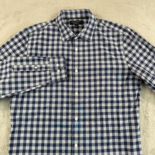 Banana Republic Shirt Men Large Blue Gingham Check Slim Fit Non Iron Preppy NWOT