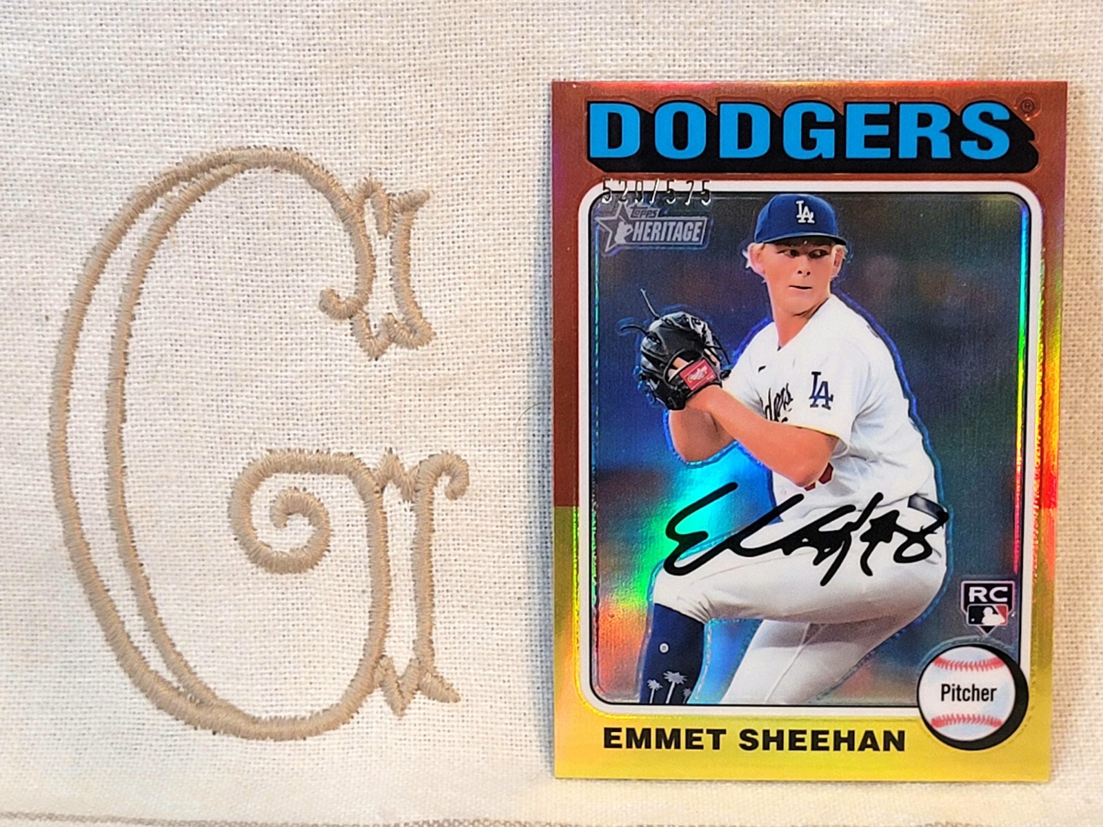Emmet Sheehan, Dodgers, 2024 Topps Heritage Chrome Refractor RC #'d/575 #187🇬