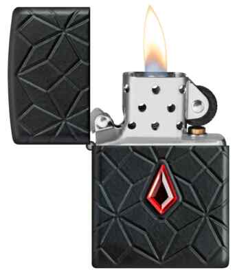 Zippo 46756, Deep Carve Armor Lighter With Red Crystal, Black
