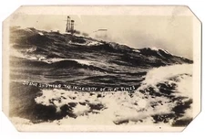 RPPC CROWS NEST TOWERS Battle Ship IMMENSITY of  WAVES Ocean Storm Postcard