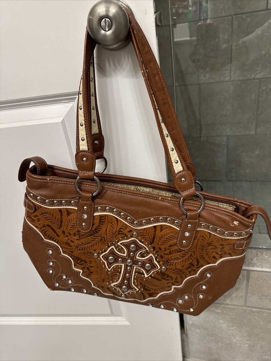 Blazin Roxx Western Womens Bag Tote Cross Studded Crystals Heart