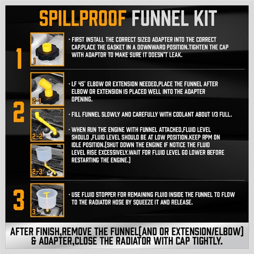 Spill Proof Radiator Coolant Filling Funnel Kit Car Auto Fluid Cooling System - Picture 7 of 8