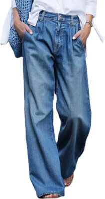 Women Loose Wide Leg Jeans Denim Pants Palazzo Jeans Flare Gaucho Pants Lounge