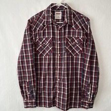Levi's Pearl Snap Western Shirt Mens Size Medium Red Blue Plaid Long Sleeve FLAW