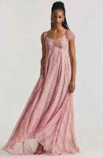$525 New LoveShackFancy Gilvery Floral Maxi Dress Prairie Pink FLUID Chiffon 4