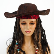Pirate Costume Hat with Braids Brown Hat with Red Details