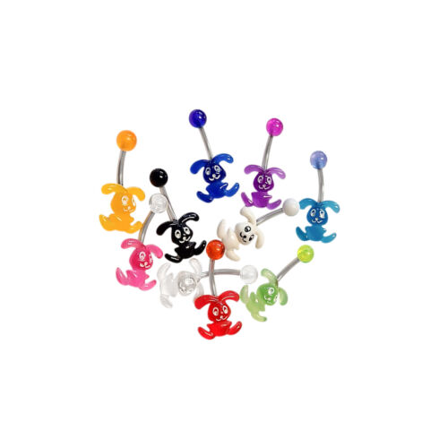 Pack of Acrylic Bunny Rabbit Belly Navel Rings Colorful Surgical Steel 14g - Picture 1 of 8