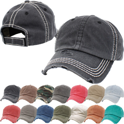 Vintage Washed Distressed Cotton Thick Stitching Dad Hat Baseball Cap Adjustable