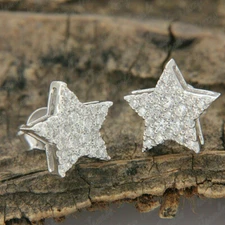 1.20Ct Lab Created Diamond Cluster Push Back Star Stud Earring 14K White Gold FN