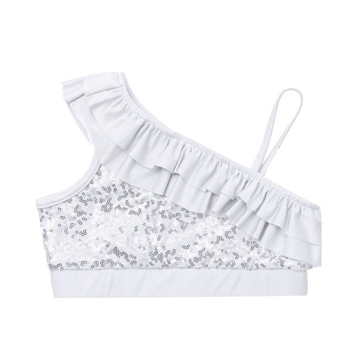 Kids Girls Top Crop Top Shirt Detail Camisole Latin Vest Band Dancewear Ruffle - Picture 17 of 73